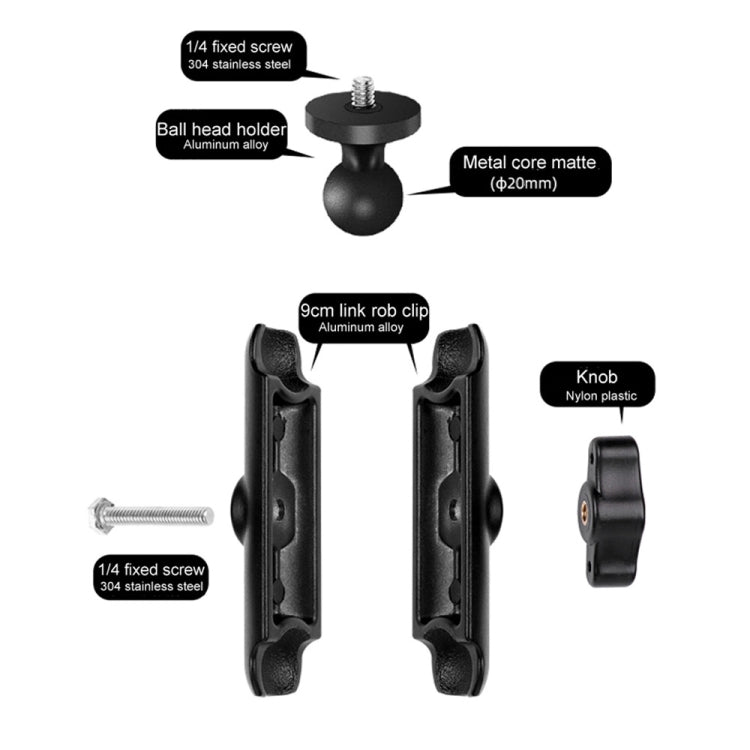 9cm Connecting Rod 20mm Ball Head Motorcycle Handlebar Fixed Mount Holder with Tripod Adapter & Screw for GoPro Hero11 Black / HERO10 Black /9 Black /8 Black /7 /6 /5 /5 Session /4 Session /4 /3+ /3 /2 /1, DJI Osmo Action and Other Action Cameras(Black) - DJI & GoPro Accessories by buy2fix | Online Shopping UK | buy2fix