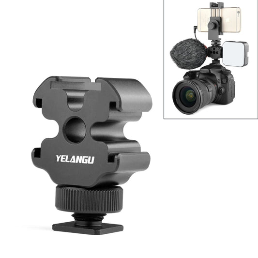 YELANGU YLG0601A A68 3-Head Cold Shoe Mount Adapter Microphone Flash Light Metal Holder Bracket(Black) - Camera Accessories by YELANGU | Online Shopping UK | buy2fix