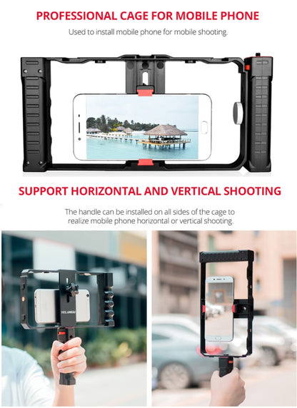 YELANGU PC02A Vlogging Live Broadcast Plastic Cage Video Rig Filmmaking Stabilizer Bracket for iPhone, Galaxy, Huawei, Xiaomi, HTC, LG, Google, and Other Smartphones(Black) - Consumer Electronics by YELANGU | Online Shopping UK | buy2fix