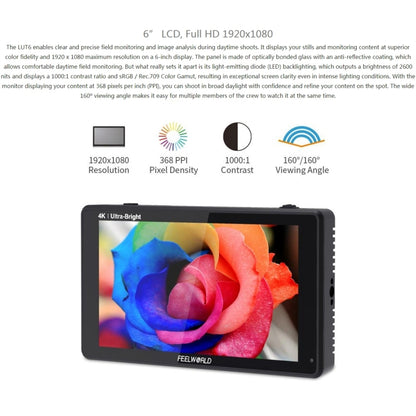 FEELWORLD LUT6 1920x1080 2600 nits 6 inch IPS Screen HDMI 4K Touch Control Camera Field Monitor - On-camera Monitors by FEELWORLD | Online Shopping UK | buy2fix