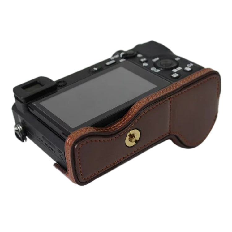 1/4 inch Thread PU Leather Camera Half Case Base for Sony ILCE-A6500 / A6500 (Brown) - Camera Accessories by buy2fix | Online Shopping UK | buy2fix