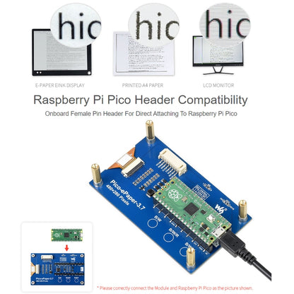 Waveshare 3.7 inch 480x280 Pixel E-Paper E-Ink Display Module for Raspberry Pi Pico, 4 Grayscale, SPI Interface - Modules Expansions Accessories by WAVESHARE | Online Shopping UK | buy2fix