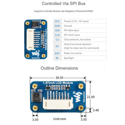 WAVESHARE 1.47 inch LCD Display Module, Rounded Corners, 172 x 320 Resolution, SPI Interface - Modules Expansions Accessories by VONETS | Online Shopping UK | buy2fix