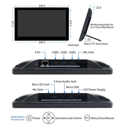 Waveshare 13.3 inch Mini-Computer Powered by Raspberry Pi 3A+, HD Touch Screen(US Plug) - Modules Expansions Accessories by WAVESHARE | Online Shopping UK | buy2fix