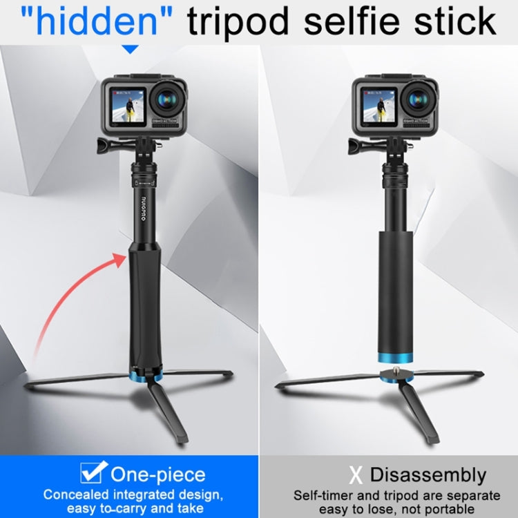 RUIGPRO One-piece Handheld Tripod Selfie Stick Telescopic Monopod Mount for DJI Osmo Action, GoPro HERO10 Black /9 Black / HERO8 Black /7 /6 /5 /5 Session /4 Session /4 /3+ /3 /2 /1, Xiaoyi and Other Action Cameras(Black) - DJI & GoPro Accessories by RUIGPRO | Online Shopping UK | buy2fix