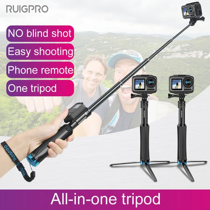 RUIGPRO One-piece Handheld Tripod Selfie Stick Telescopic Monopod Mount for DJI Osmo Action, GoPro HERO10 Black /9 Black / HERO8 Black /7 /6 /5 /5 Session /4 Session /4 /3+ /3 /2 /1, Xiaoyi and Other Action Cameras(Black) - DJI & GoPro Accessories by RUIGPRO | Online Shopping UK | buy2fix