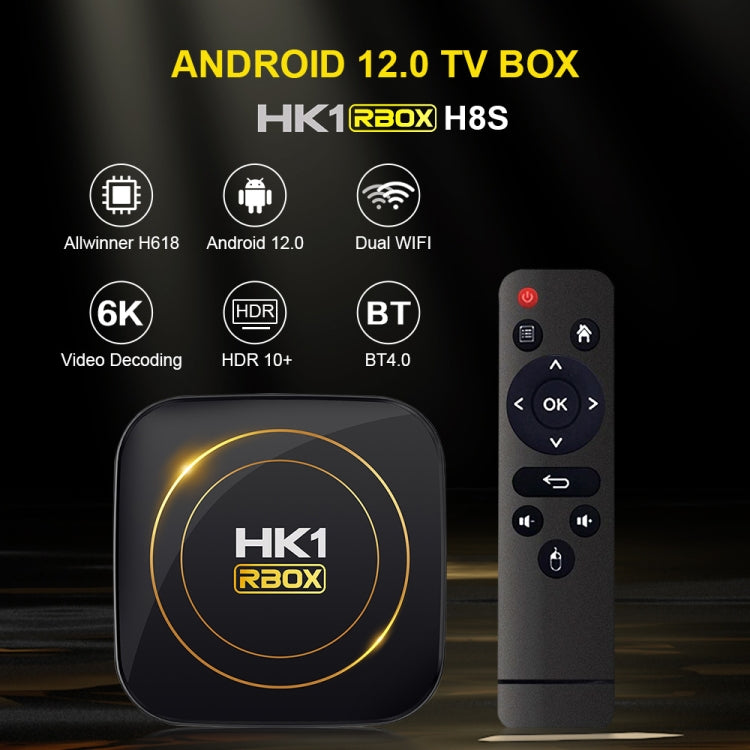 HK1 RBOX-H8S 4K Ultra HD Android 12.0 Smart TV Box with Remote Control, Allwinner H618 Quad-Core, 4GB+32GB(EU Plug) - Amlogic S905 by buy2fix | Online Shopping UK | buy2fix