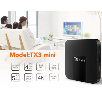 TX3 Mini 4K*2K Display HD Smart TV BOX Player with Remote Controller, Android 7.1 OS Amlogic S905W up to 2.0 GHz, Quad core ARM Cortex-A53, RAM: 2GB DDR3, ROM: 16GB, Supports WiFi & TF & AV In & DC In, US Plug(Black) - Consumer Electronics by buy2fix | Online Shopping UK | buy2fix