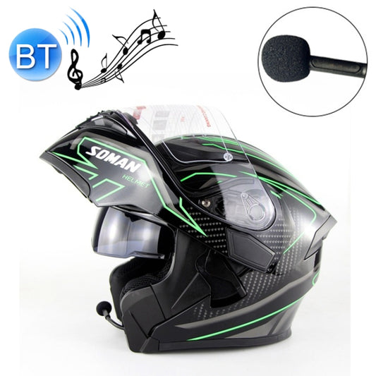 Soman 955 Skyeye Motorcycle Full / Open Face Bluetooth Helmet Headset Full Face, Supports Answer / Hang Up Calls(Black Green) -  by SOMAN | Online Shopping UK | buy2fix