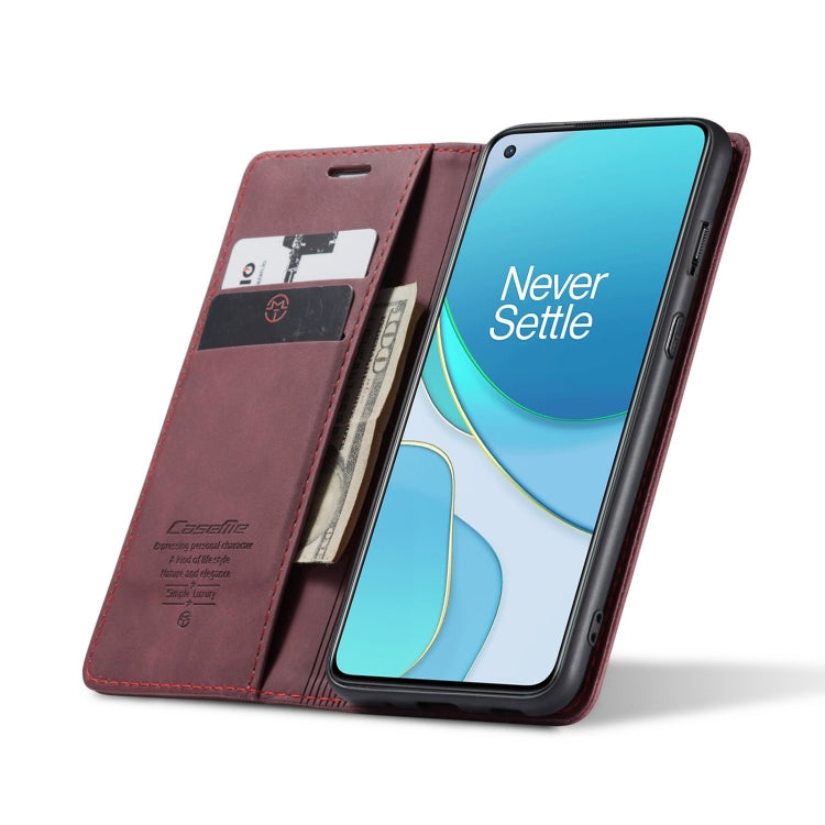 For OnePlus 8T CaseMe-013 Multifunctional Retro Frosted Horizontal Flip Leather Case with Card Slot & Holder & Wallet(Wine Red) - OnePlus Cases by CaseMe | Online Shopping UK | buy2fix