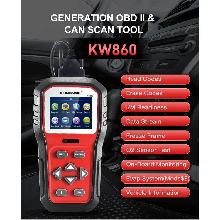 KONNWEI KW860 Car 2.8 inch TFT Color Screen Battery Tester Support 8 Languages / I Key Analysis Function - Code Readers & Scan Tools by KONNWEI | Online Shopping UK | buy2fix