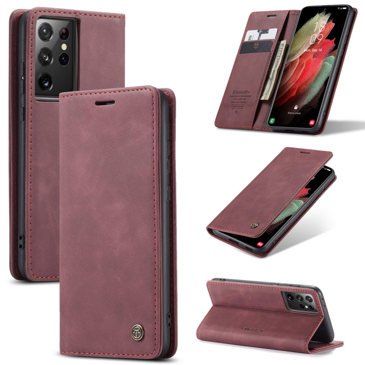 For Samsung Galaxy S21 Ultra 5G CaseMe 013 Multifunctional Horizontal Flip Leather Case with Holder & Card Slot & Wallet(Wine Red) - Samsung Accessories by CaseMe | Online Shopping UK | buy2fix