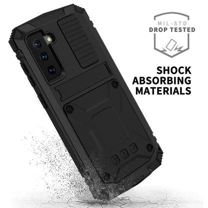 For Samsung Galaxy S21 5G R-JUST Shockproof Waterproof Dust-proof Metal + Silicone Protective Case with Holder(Black) - Galaxy S21 5G Cases by R-JUST | Online Shopping UK | buy2fix