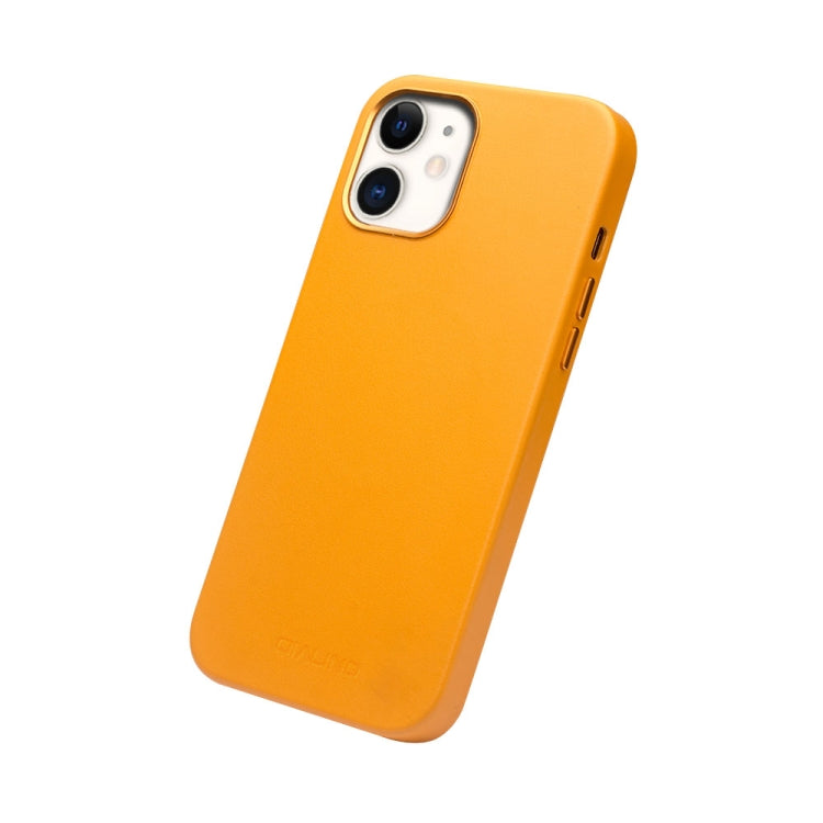 For iPhone 12 mini QIALINO Nappa Leather Shockproof Magsafe Case (Yellow) - iPhone 12 mini Cases by QIALINO | Online Shopping UK | buy2fix