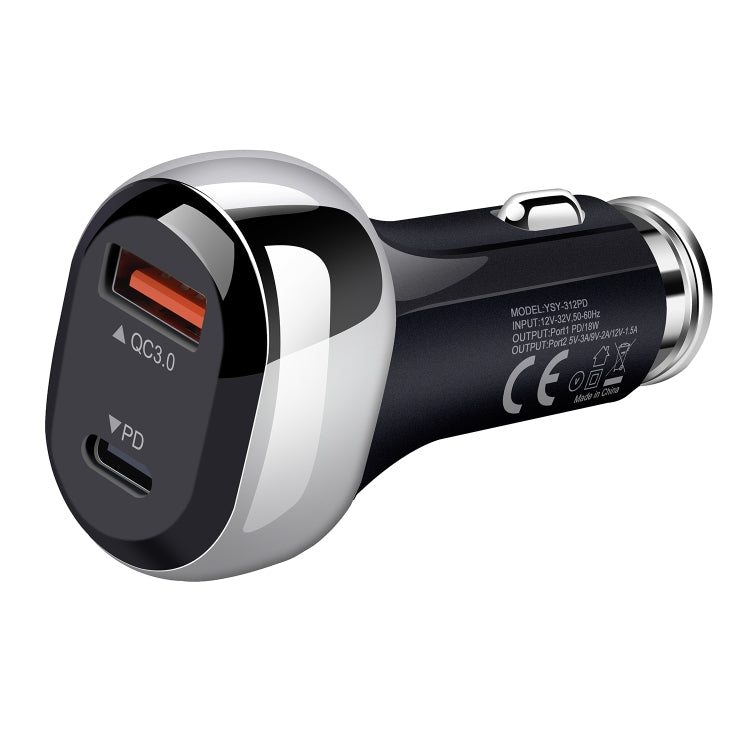 YSY-312PD QC3.0 USB + PD 18W USB-C / Type-C Dual Ports Fast Charging Car Charger(Black) - Car Charger by buy2fix | Online Shopping UK | buy2fix