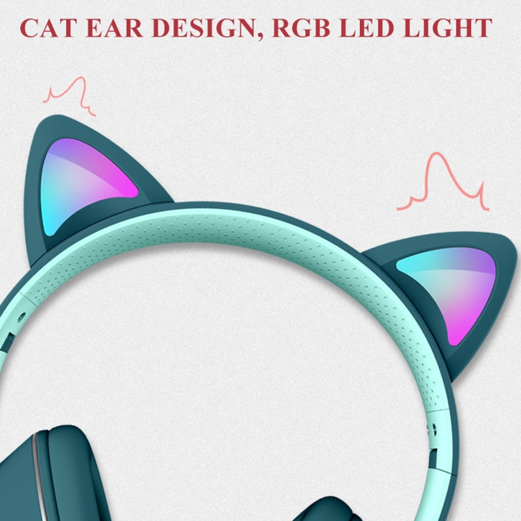 AKZ-022 USB + 3.5mm Port Cat Ear Design Foldable LED Headset with Mic(Pink) - Multimedia Headset by buy2fix | Online Shopping UK | buy2fix