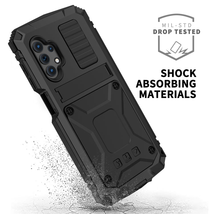 For Samsung Galaxy A32 5G / M32 5G R-JUST Waterproof Shockproof Dustproof Metal + Silicone Protective Case with Holder(Black) - Galaxy Phone Cases by R-JUST | Online Shopping UK | buy2fix