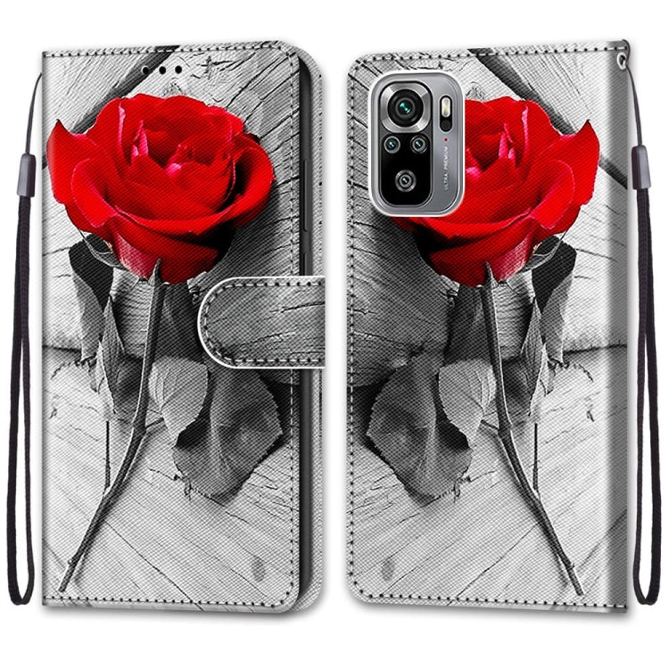 For Xiaomi Redmi Note 10 4G / Note 10S Coloured Drawing Cross Texture Horizontal Flip PU Leather Case with Holder & Card Slots & Wallet & Lanyard(Wood Red Rose) - Xiaomi Accessories by buy2fix | Online Shopping UK | buy2fix