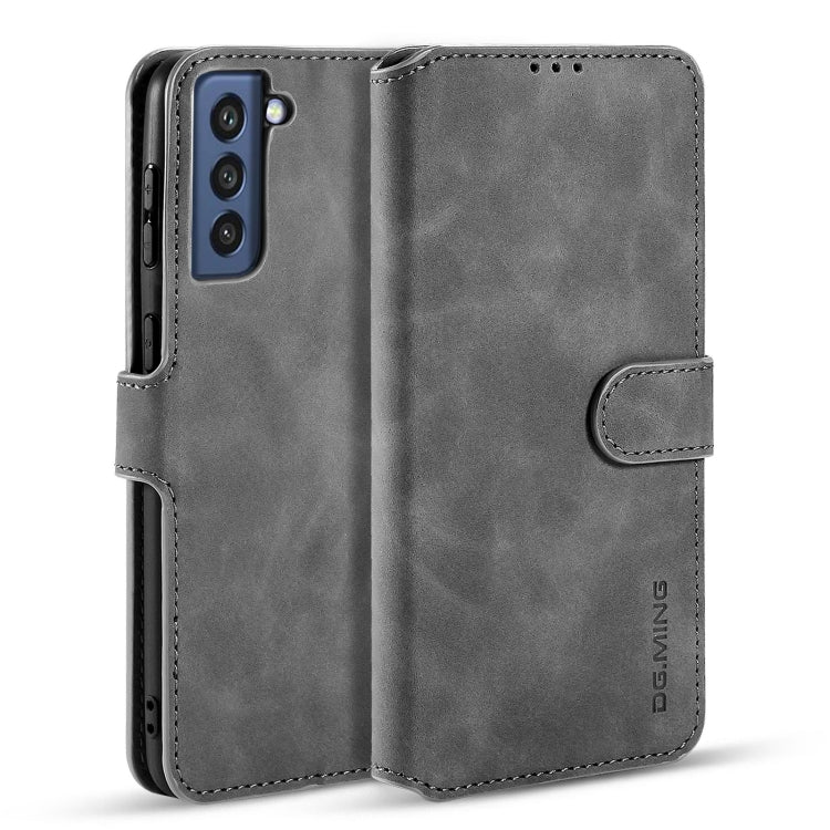 For Samsung Galaxy S21 FE DG.MING Retro Oil Side Horizontal Flip Leather Case with Holder & Card Slots & Wallet(Grey) - Galaxy Phone Cases by DG.MING | Online Shopping UK | buy2fix