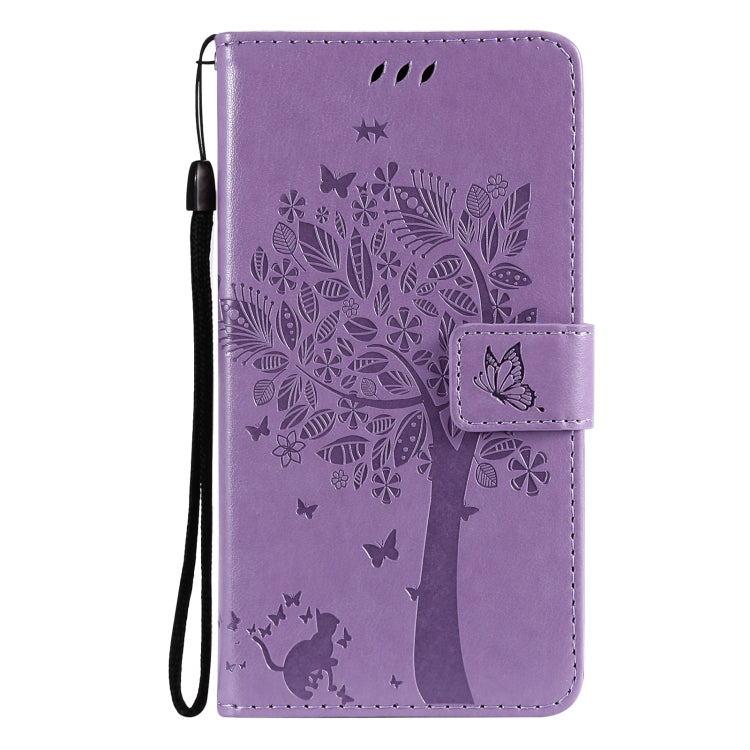 For Xiaomi Mi 11 Lite 5G Tree & Cat Pattern Pressed Printing Horizontal Flip PU Leather Case with Holder & Card Slots & Wallet & Lanyard(Light Purple) - Xiaomi Cases by Diaobaolee | Online Shopping UK | buy2fix