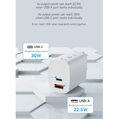 ROCK T51 30W Type-C / USB-C + USB PD Dual Ports Fast Charging Travel Charger Power Adapter, EU Plug(White) - Apple Accessories by ROCK | Online Shopping UK | buy2fix