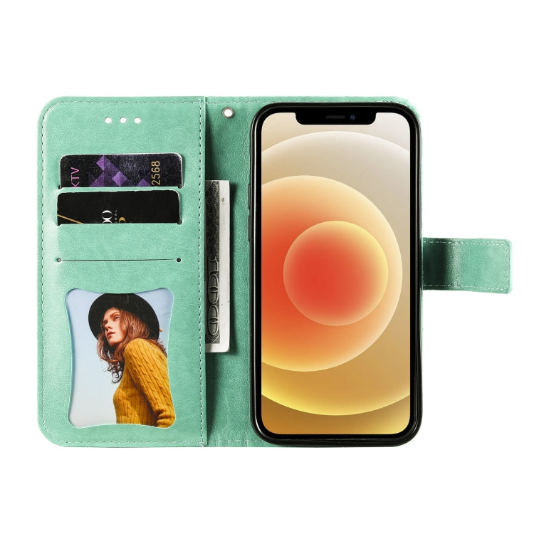 For OPPO Reno6 5G 7-petal Flowers Embossing Pattern Horizontal Flip PU Leather Case with Holder & Card Slots & Wallet & Photo Frame(Green) - OPPO Cases by buy2fix | Online Shopping UK | buy2fix