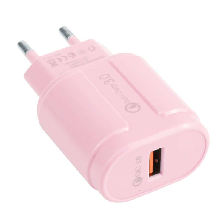 13-3 QC3.0 Single USB Interface Macarons Travel Charger, EU Plug(Pink) - Mobile Accessories by buy2fix | Online Shopping UK | buy2fix