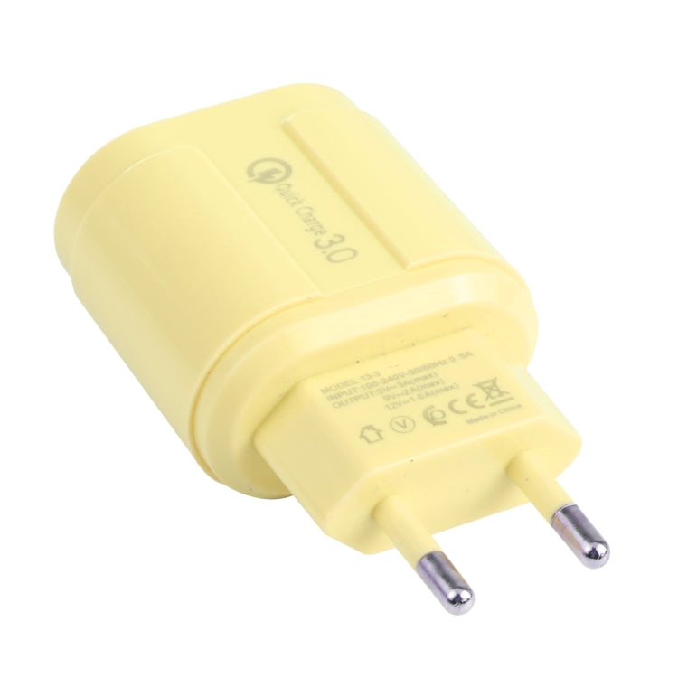 13-3 QC3.0 Single USB Interface Macarons Travel Charger, EU Plug(Yellow) - Mobile Accessories by buy2fix | Online Shopping UK | buy2fix