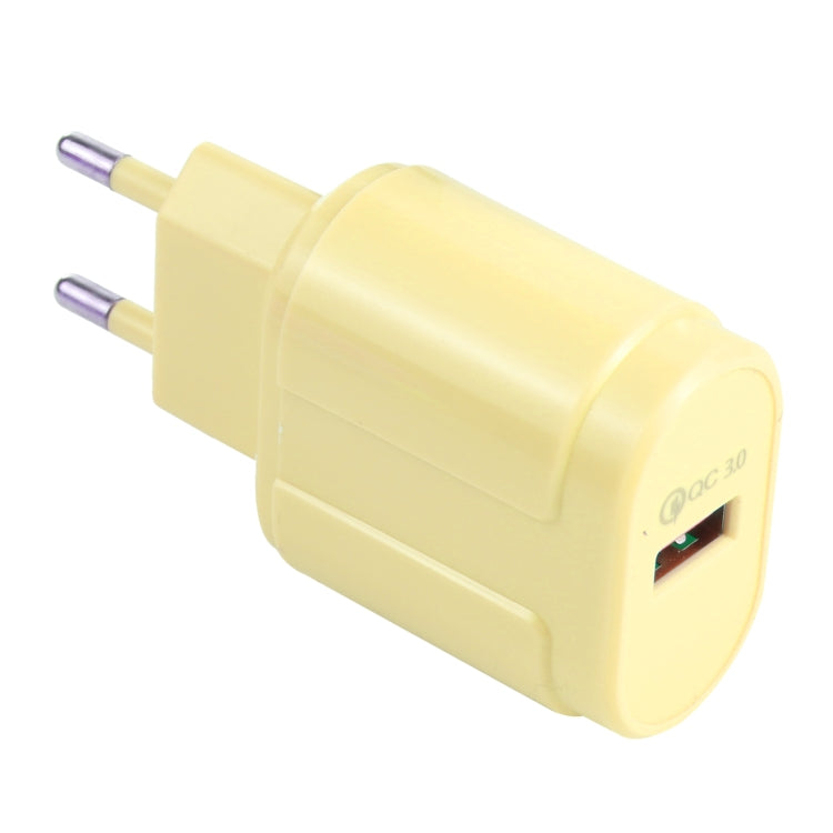 13-3 QC3.0 Single USB Interface Macarons Travel Charger, EU Plug(Yellow) - Mobile Accessories by buy2fix | Online Shopping UK | buy2fix