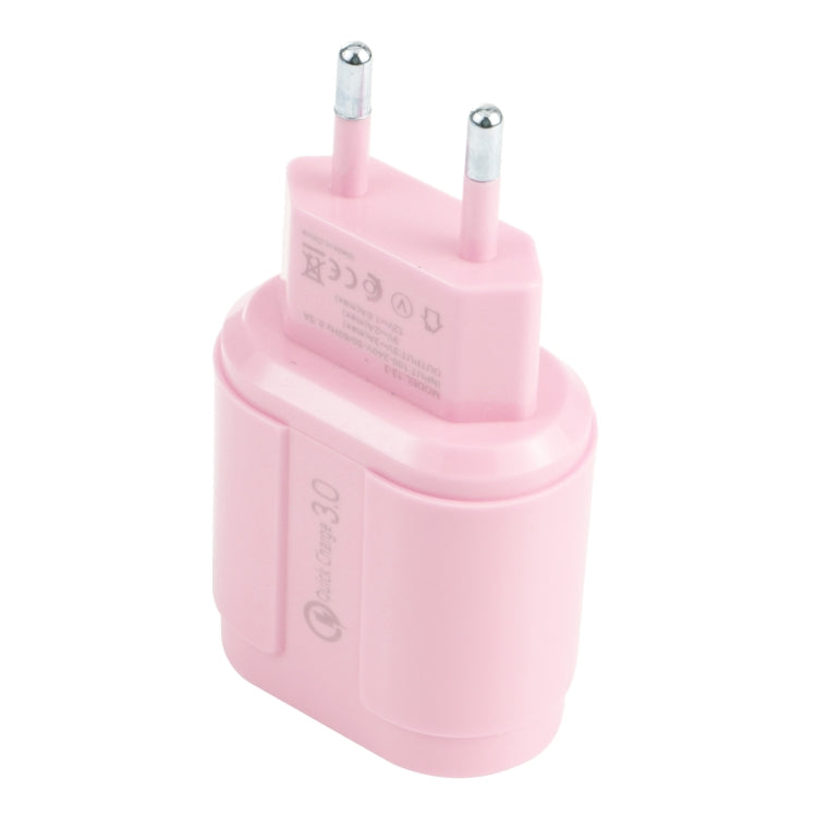 13-222 QC3.0 USB + 2.1A Dual USB Ports Macarons Travel Charger, EU Plug(Pink) - Mobile Accessories by buy2fix | Online Shopping UK | buy2fix