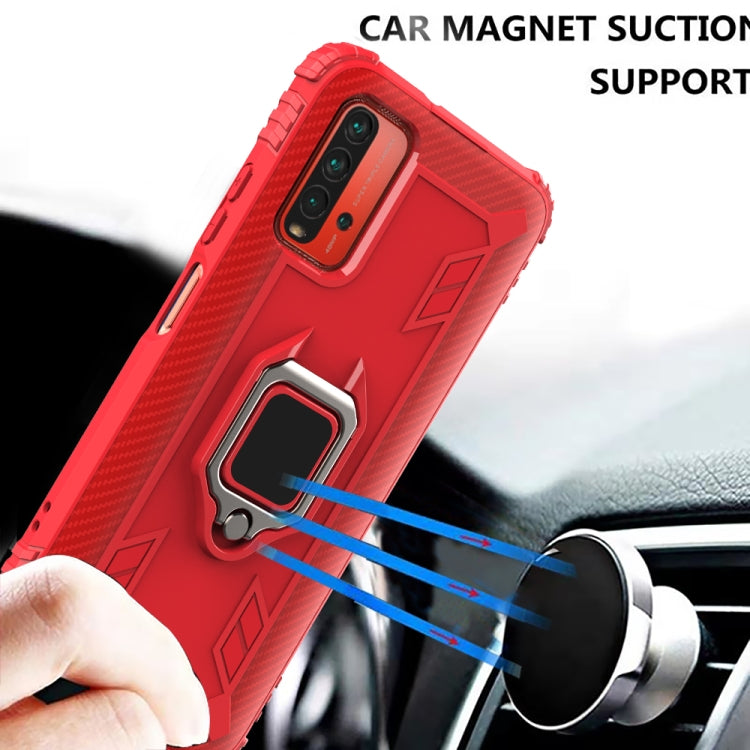 For Xiaomi Redmi 9T / 9 Power Carbon Fiber Protective Case with 360 Degree Rotating Ring Holder(Red) - Xiaomi Cases by buy2fix | Online Shopping UK | buy2fix