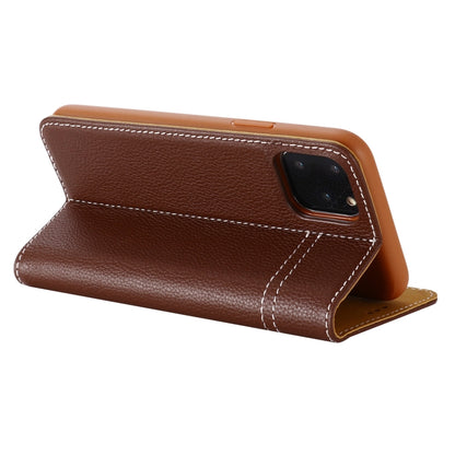 For iPhone 11 GEBEI Top-grain Leather Horizontal Flip Protective Case with Holder & Card Slots(Brown) - iPhone 11 Cases by GEBEI | Online Shopping UK | buy2fix