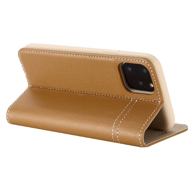 For iPhone 11 Pro Max GEBEI Top-grain Leather Horizontal Flip Protective Case with Holder & Card Slots(Khaki) - iPhone 11 Pro Max Cases by GEBEI | Online Shopping UK | buy2fix