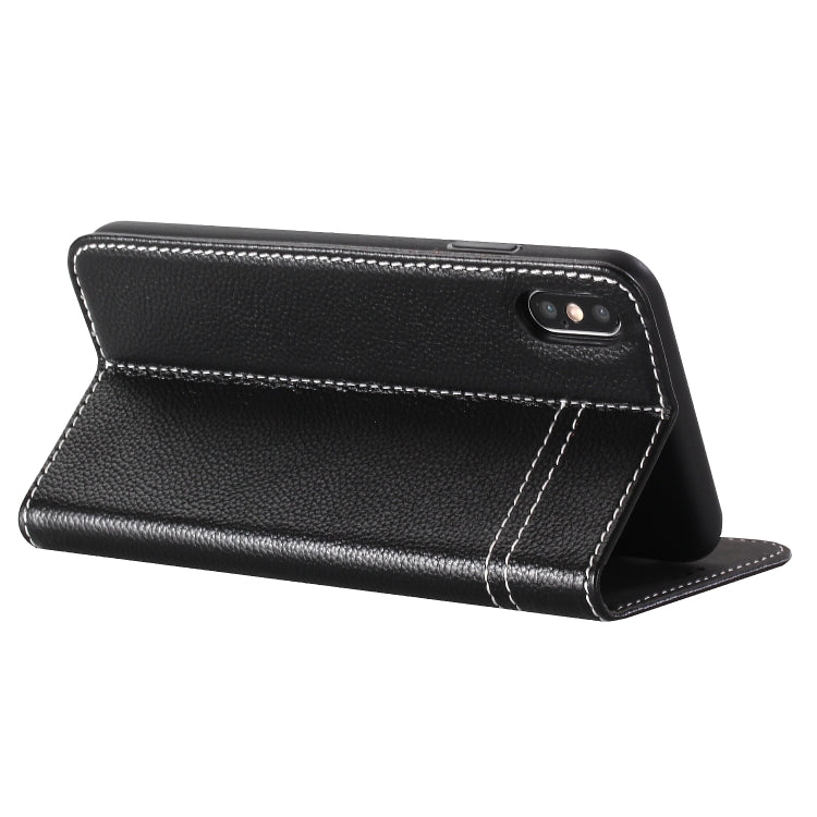 For iPhone XS / X GEBEI Top-grain Leather Horizontal Flip Protective Case with Holder & Card Slots(Black) - More iPhone Cases by GEBEI | Online Shopping UK | buy2fix