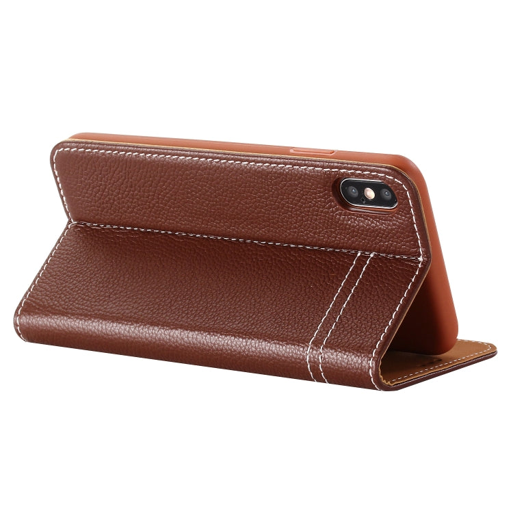 For iPhone XS Max GEBEI Top-grain Leather Horizontal Flip Protective Case with Holder & Card Slots(Brown) - More iPhone Cases by GEBEI | Online Shopping UK | buy2fix