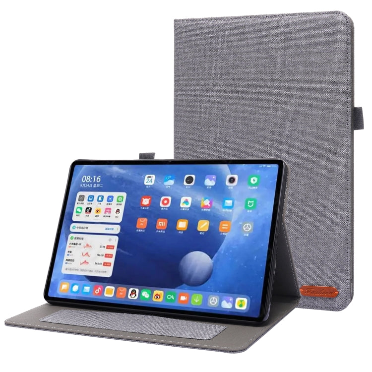 For Xiaomi Pad 5 / 5 Pro Horizontal Flip TPU + Fabric PU Leather Protective Case with Name Card Clip(Grey) - Mi Pad 5 / 5 Pro Cases by buy2fix | Online Shopping UK | buy2fix