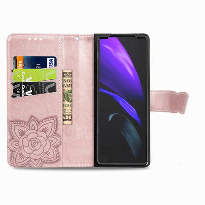 For Samsung Galaxy Z Fold3 5G Butterfly Love Flowers Embossed Horizontal Flip Leather Case with Holder & Card Slots & Wallet & Lanyard(Rose Gold) - Samsung Accessories by buy2fix | Online Shopping UK | buy2fix