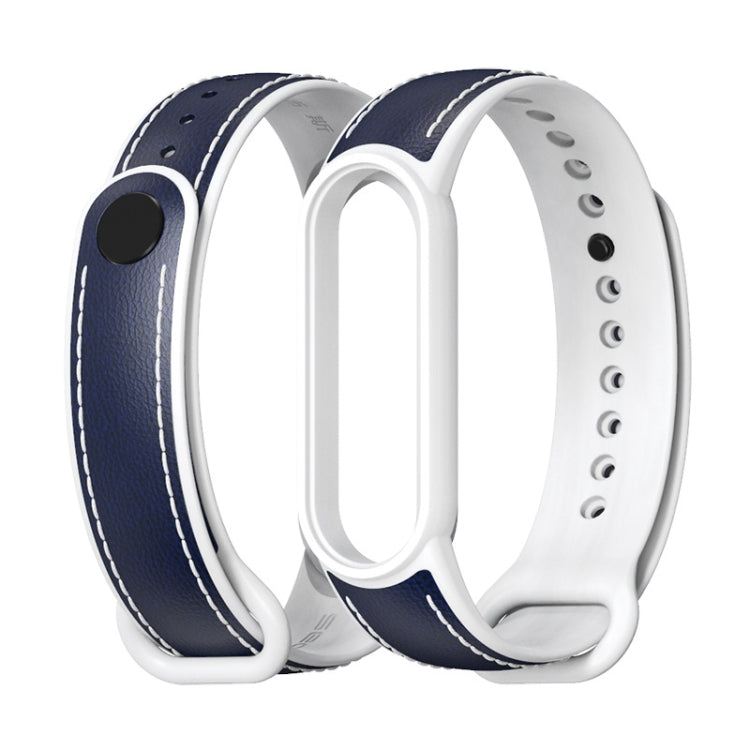 For Xiaomi Mi Band 5/6/7 MIJOBS TPU + Leather Watch Band(Blue+White) - Watch Bands by MIJOBS | Online Shopping UK | buy2fix