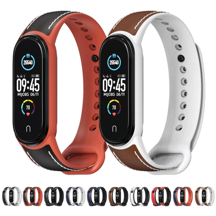 For Xiaomi Mi Band 5/6/7 MIJOBS TPU + Leather Watch Band(Black+Orange) - Watch Bands by MIJOBS | Online Shopping UK | buy2fix