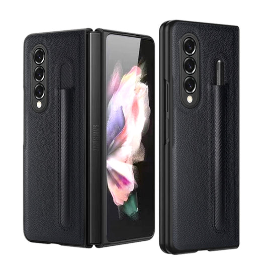 For Samsung Galaxy Z Fold3 5G Litchi Pattern Foldable Protective Case with Pen Slot(Black) - Samsung Accessories by buy2fix | Online Shopping UK | buy2fix