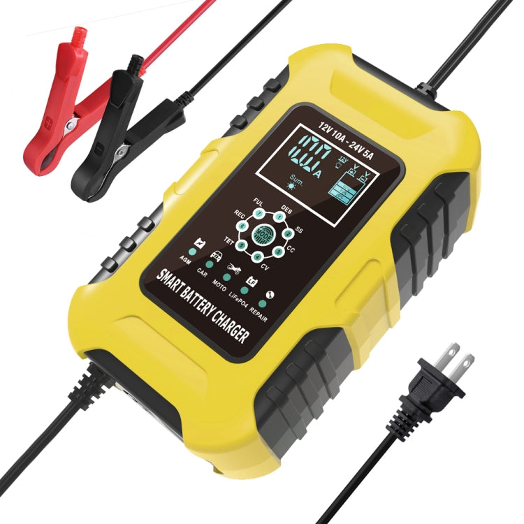 FOXSUR 10A 12V 7-segment Motorcycle / Car Smart Battery Charger, Plug Type:US Plug(Yellow) - Battery Charger by FOXSUR | Online Shopping UK | buy2fix