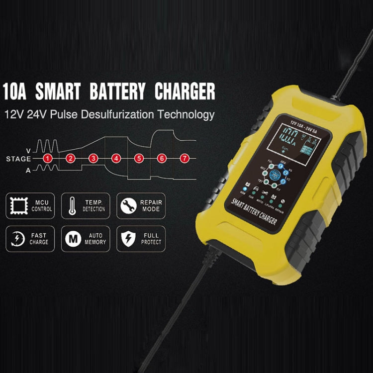 FOXSUR 10A 12V 7-segment Motorcycle / Car Smart Battery Charger, Plug Type:US Plug(Yellow) - Battery Charger by FOXSUR | Online Shopping UK | buy2fix