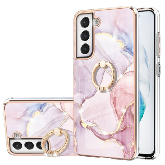 For Samsung Galaxy S21 FE 5G Electroplating Marble Pattern IMD TPU Shockproof Case with Ring Holder(Rose Gold 005) - Samsung Accessories by buy2fix | Online Shopping UK | buy2fix