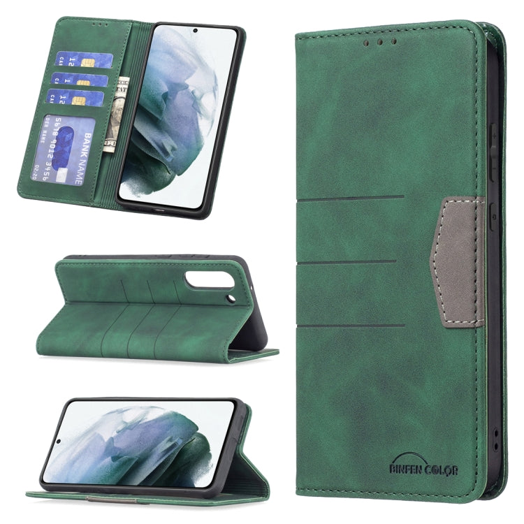 For Samsung Galaxy S21 FE 5G Magnetic Splicing Leather Phone Case(Green) - Samsung Accessories by buy2fix | Online Shopping UK | buy2fix