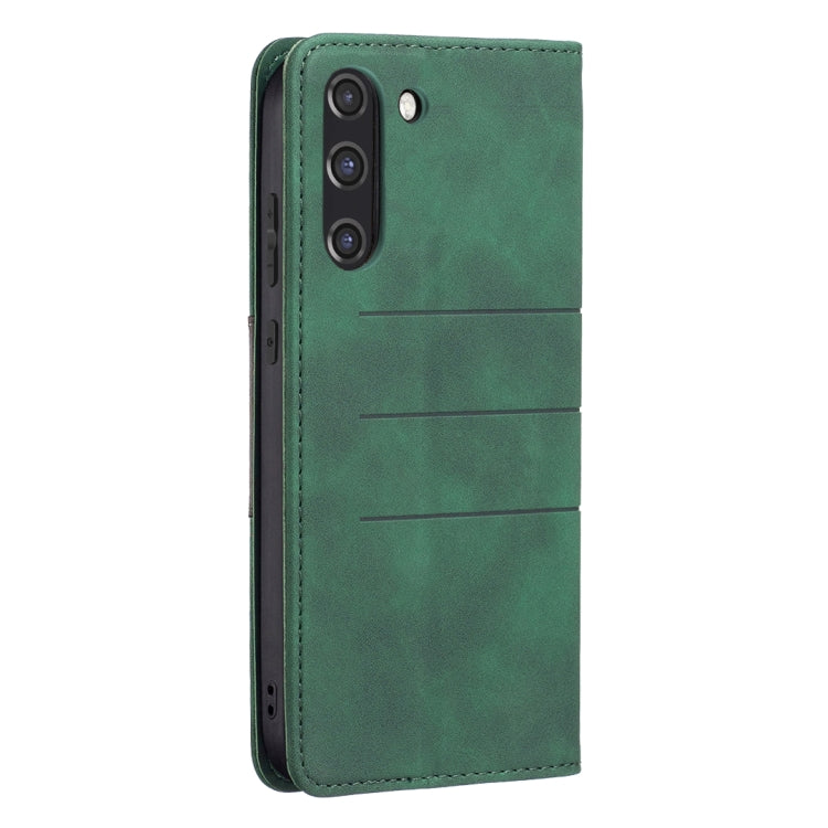 For Samsung Galaxy S21 FE 5G Magnetic Splicing Leather Phone Case(Green) - Samsung Accessories by buy2fix | Online Shopping UK | buy2fix