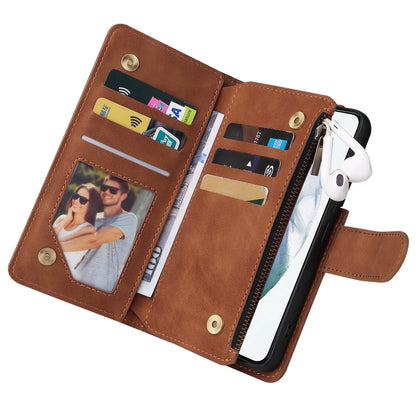 For Samsung Galaxy S22 5G Multifunctional Phone Leather Case with Card Slot & Holder & Zipper Wallet & Photo Frame(Brown) - Samsung Accessories by buy2fix | Online Shopping UK | buy2fix