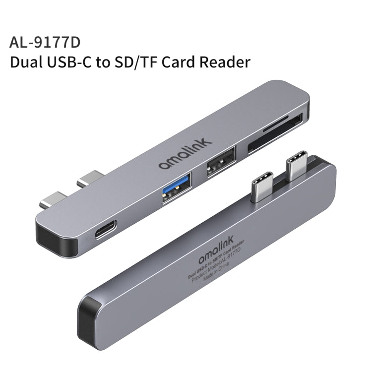 amalink 9177D Dual Type-C / USB-C to SD/TF Card Reader(Grey) - Card Reader by amalink | Online Shopping UK | buy2fix