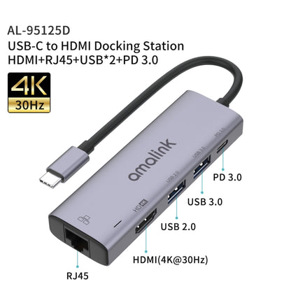 amalink 95125D Type-C / USB-C to HDMI + RJ45 + 2 Ports USB + PD 3.0 Multi-function HUB(Grey) - USB HUB by amalink | Online Shopping UK | buy2fix