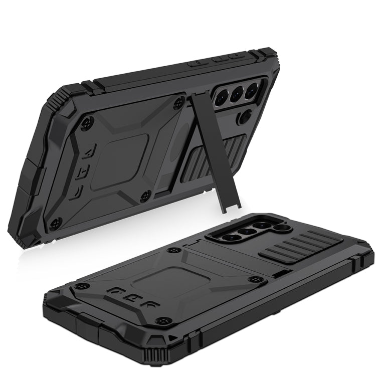 For Samsung Galaxy S21 FE R-JUST Rugged Phone Case with Holder(Black) - Galaxy Phone Cases by R-JUST | Online Shopping UK | buy2fix