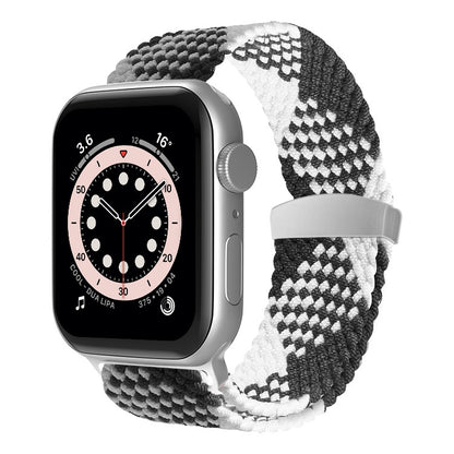 Nylon Braid Watch Band For Apple Watch Ultra 49mm&Watch Ultra 2 49mm / Series 9&8&7 45mm / SE 3&SE 2&6&SE&5&4 44mm / 3&2&1 42mm(Black + White) - Watch Bands by buy2fix | Online Shopping UK | buy2fix